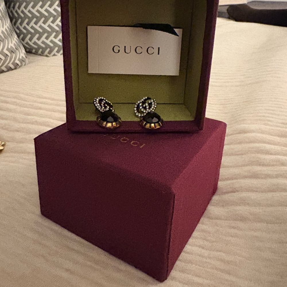 Gucci Black Crystal Knot Drop Earrings